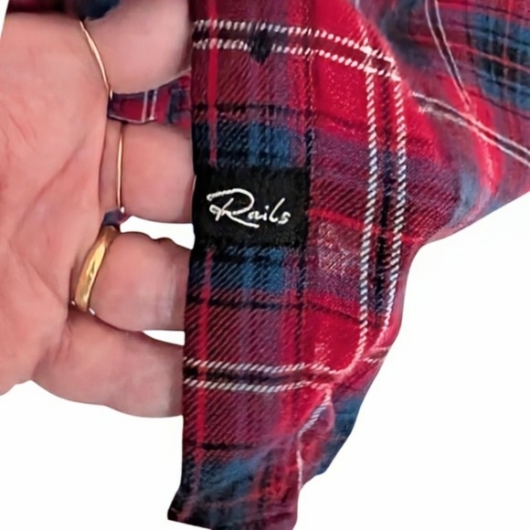 Rails Britt Short Sleeve Button Down Shirt Raspberry Navy Grunge Y2K Women's Med - Picture 7 of 12